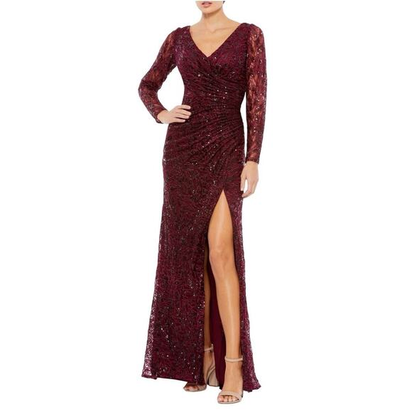 Mac Duggal Dresses & Skirts - Mac Duggal 12412 Garnet Sequin Embroidered Lace Slit Gown Size 8 $698